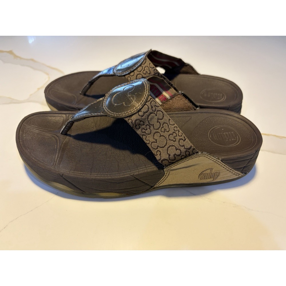 FitFlop Disney Mickey Mouse Brown Thong Sandals Flip Flops Women Size US 7 EU 38